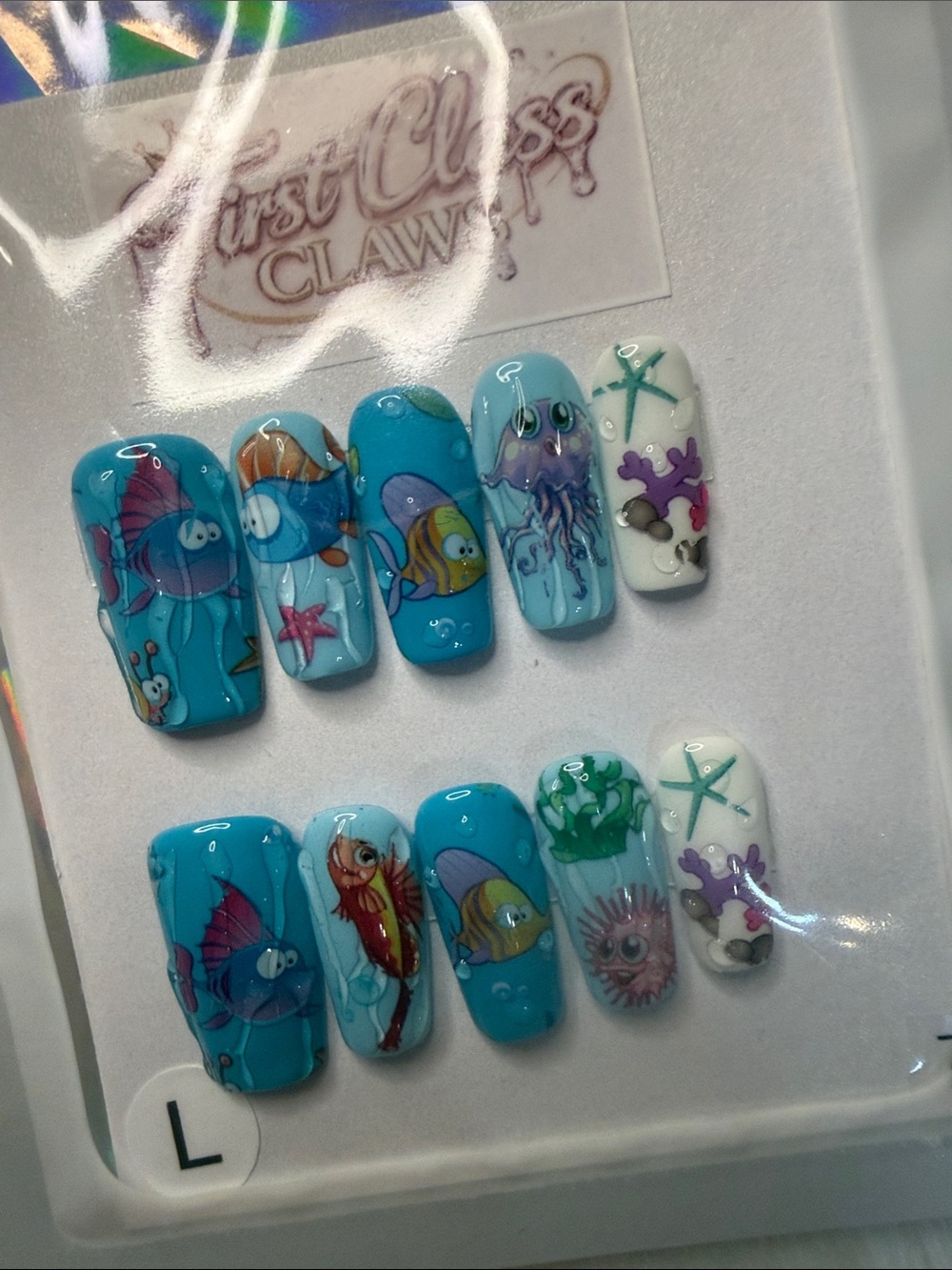 Ocean Friends Press-On Nails - Blue & White